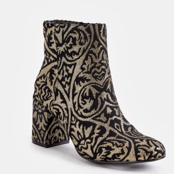 JustFab Black & Gold Faux Suede Ankle boots. Worn once. - Picture 2 of 6